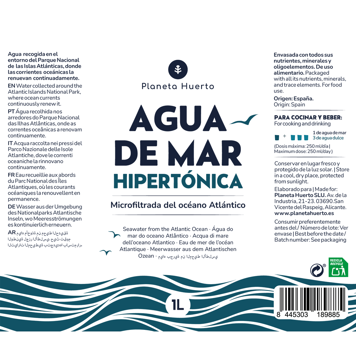 Eau de mer hypertonique Planeta Huerto 1 L