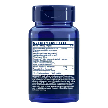 Super Omega-3 Plus EPA/DHA Fish Oil Sesame Lignans Olive Extract Krill & Astaxanthin, Life Extension 120 softgels