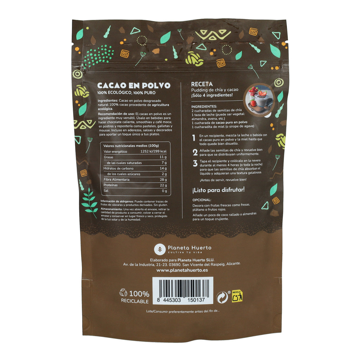 Emballage 2x Cacao en poudre ECO Planeta Huerto 250 g