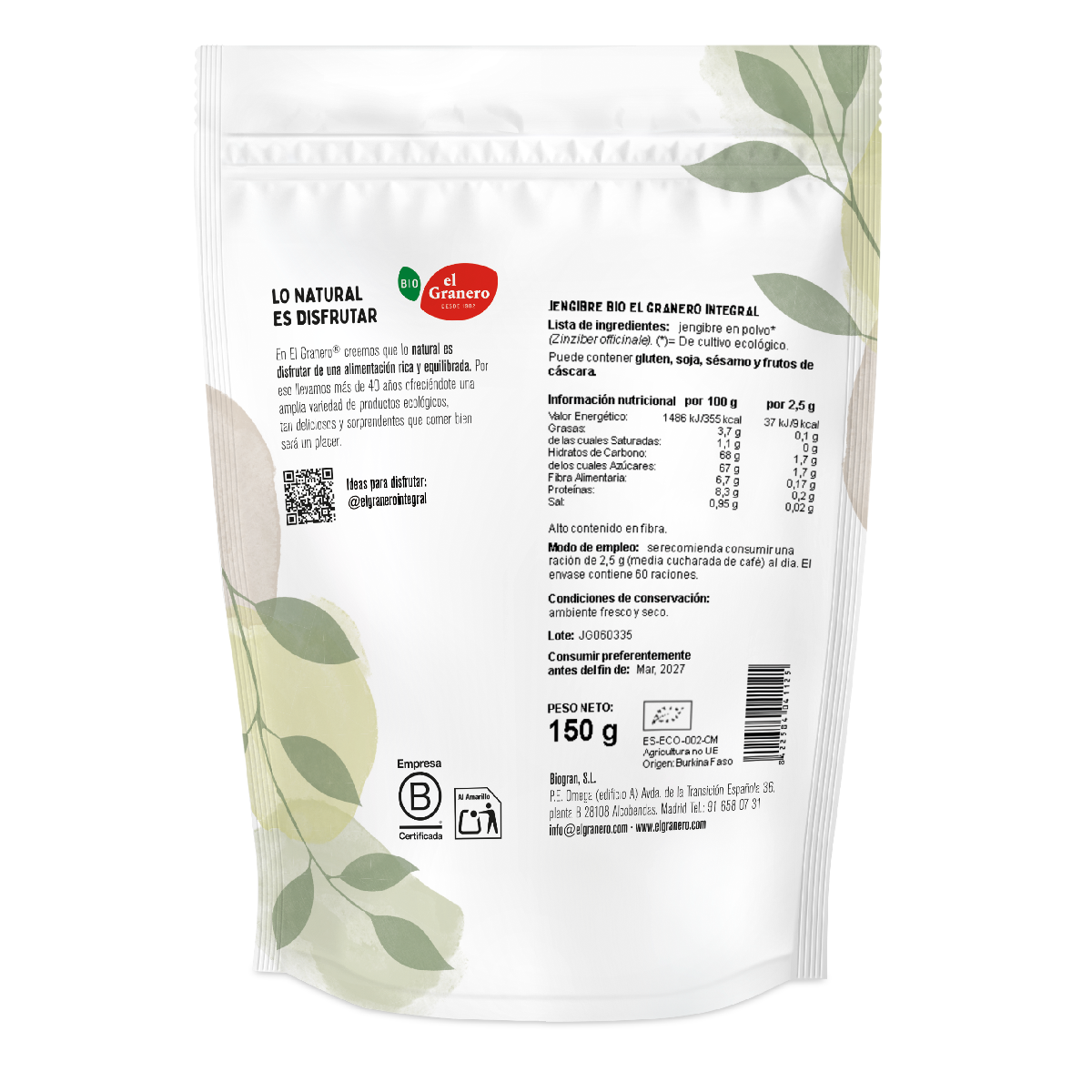 Imbir Bio El Granero, 150 g