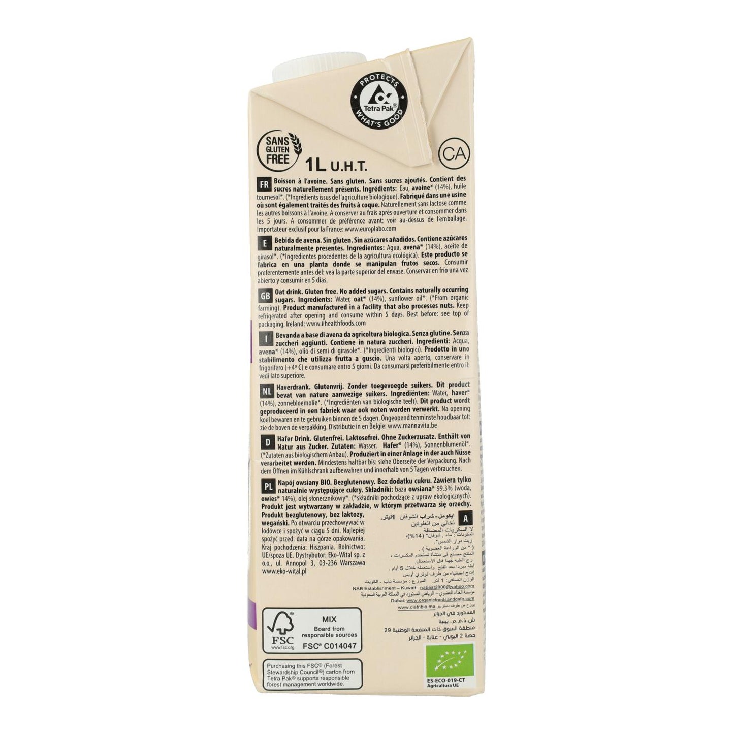 Glutenfreies Bio-Hafergetränk Ecomil 1 l