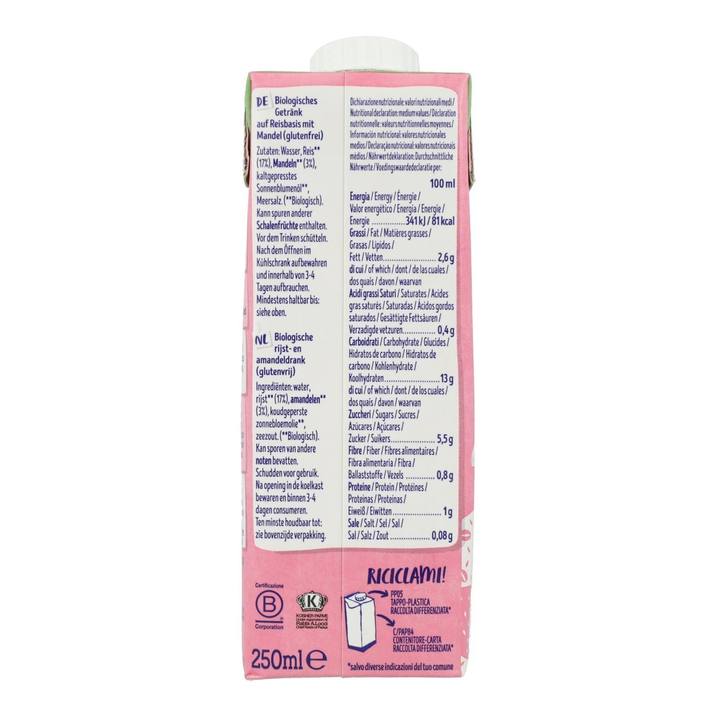 24-pack Isola BIO ekologisk ris- och mandeldryck 250 ml