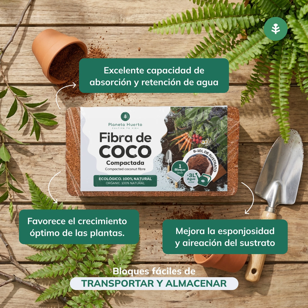 Substrat Fibre de Coco Planeta Huerto 9 Litres