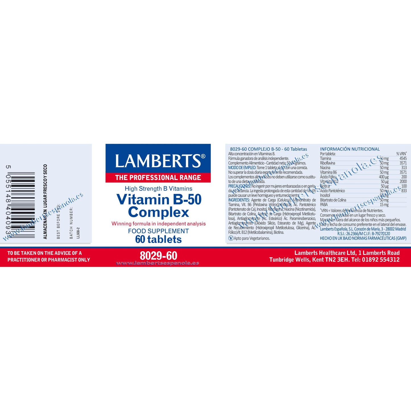 Vitamine B-50-complex Lamberts, 60 tabletten
