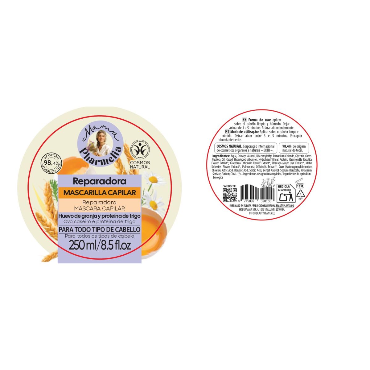 Repairing Hair Mask with Farm Egg and Wheat Protein, Mama Pharmelia, 250 ml