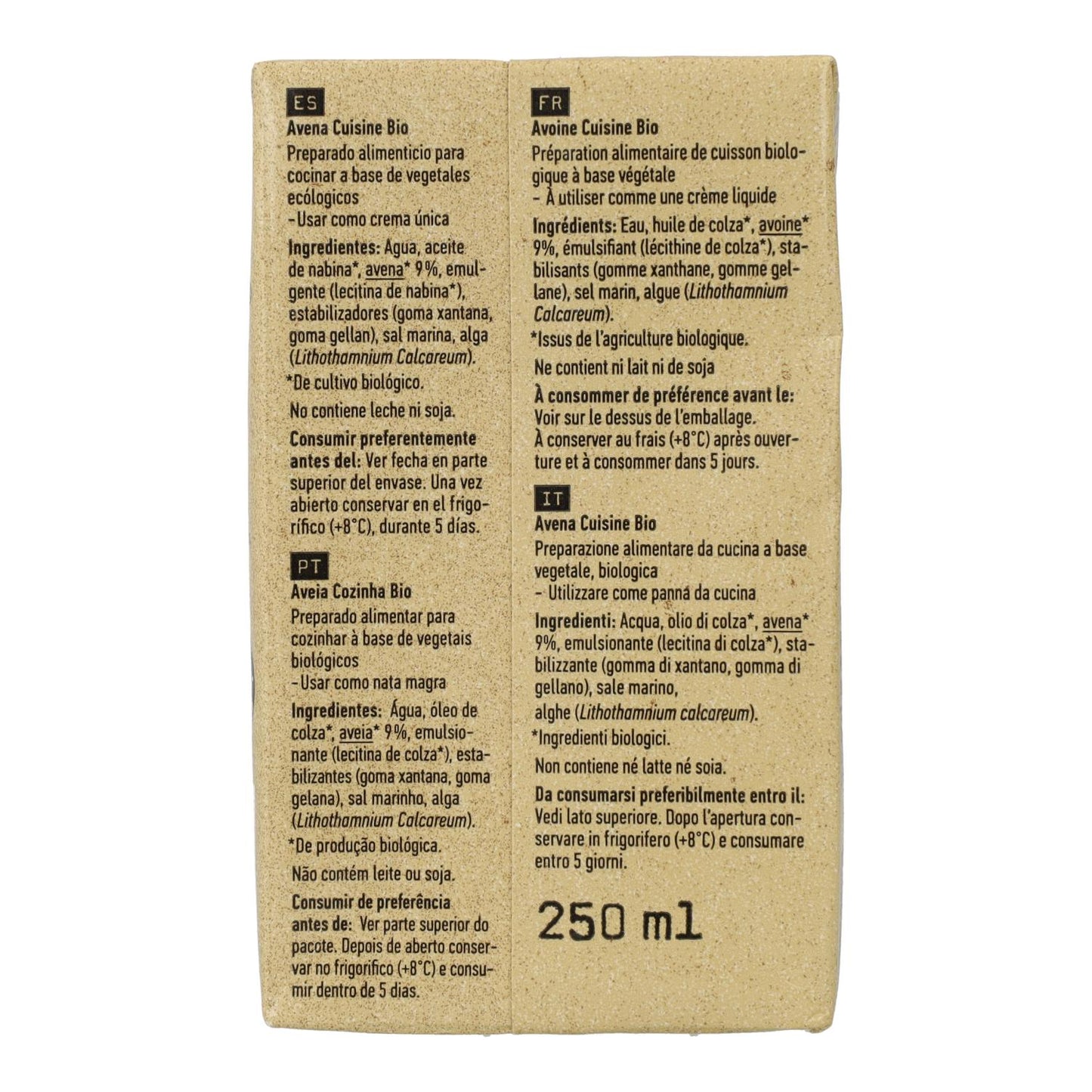 Lätt havregrynskräm Cuisine Oatly Bio, 250 ml