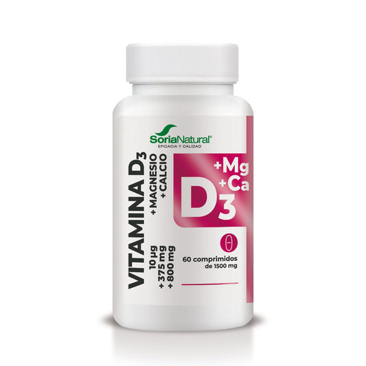 Vitamine D3+MG à libération prolongée, Soria Natural, 60 comprimés