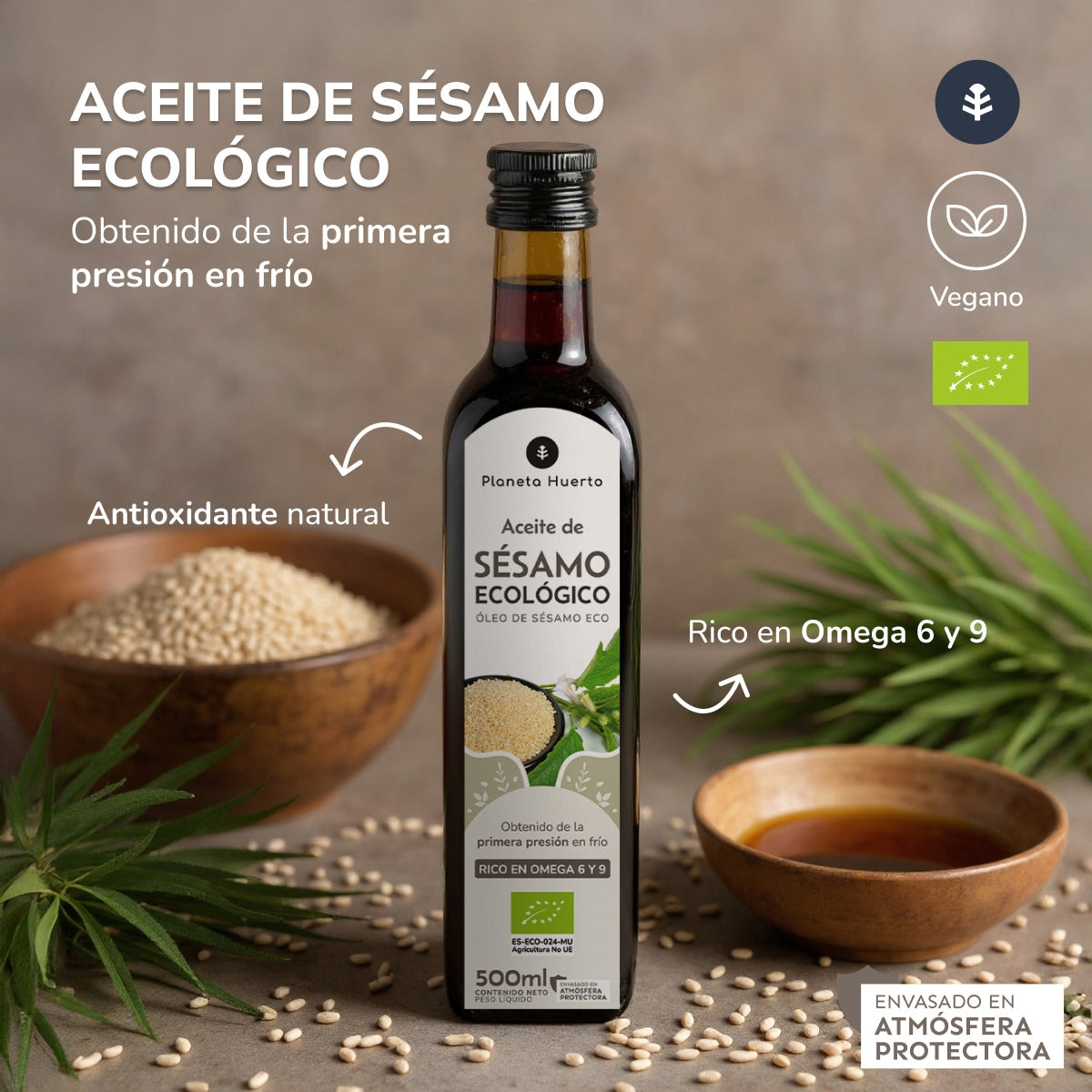 Packung 3x kaltgepresstes Sesamöl ECO Planeta Huerto 500 ml