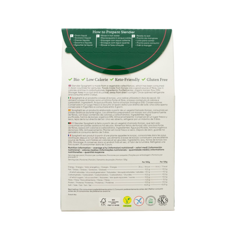 Pasta Konjac Espaguetis Bio Slendier 400 g