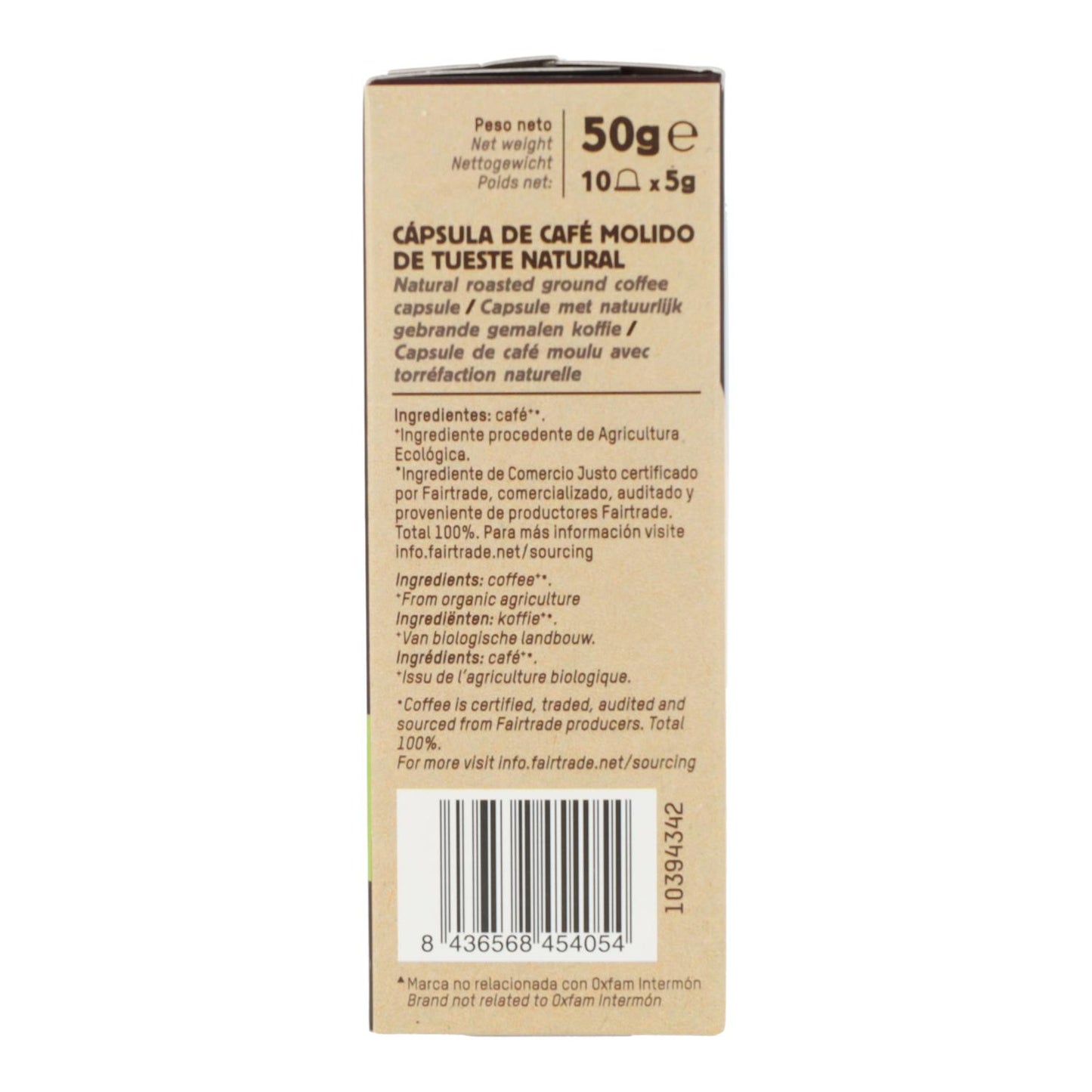 Fair Trade Coffee in Compostable Capsules BIO Intense Tierra Madre Oxfam Intermón 10 units