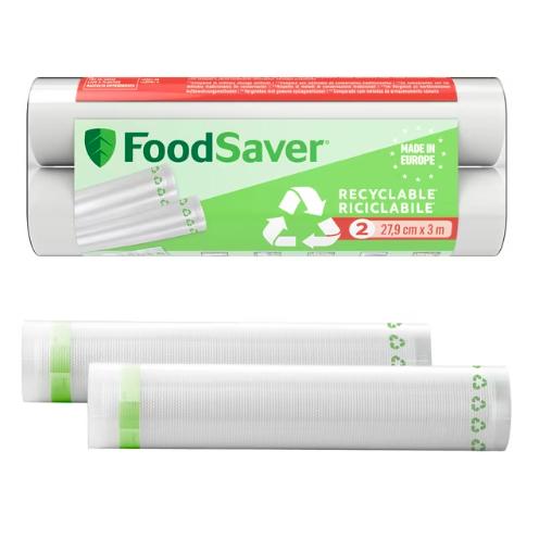 2 rolls of 100% recyclable vacuum sealer bags 28 cm x 3 m FoodSaver