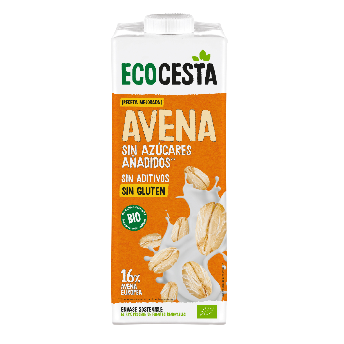 Gluten-free and no added sugar organic oat drink, 1 L Ecocesta