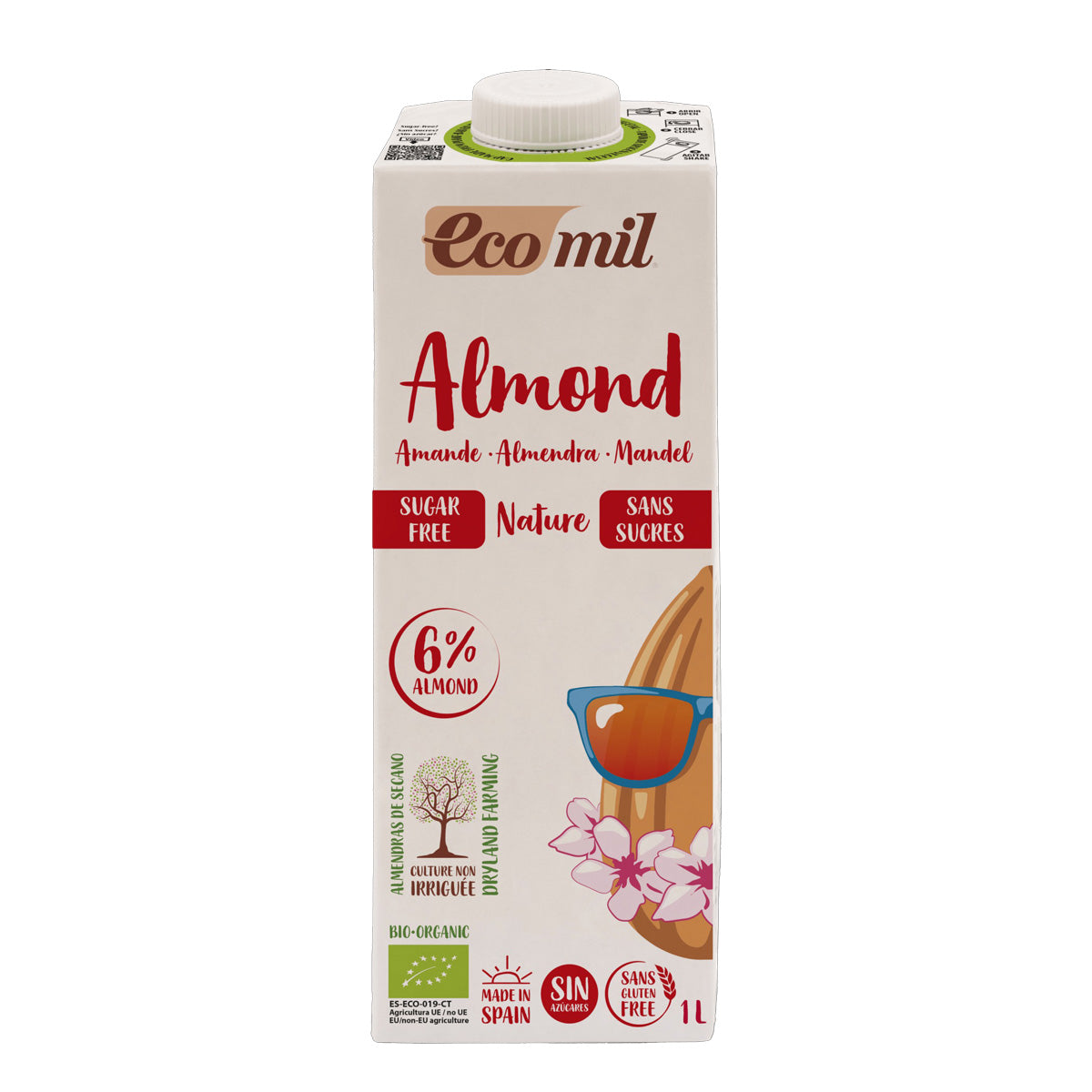 Pack of 6 Ecomil Organic Unsweetened Almond Drink 1L