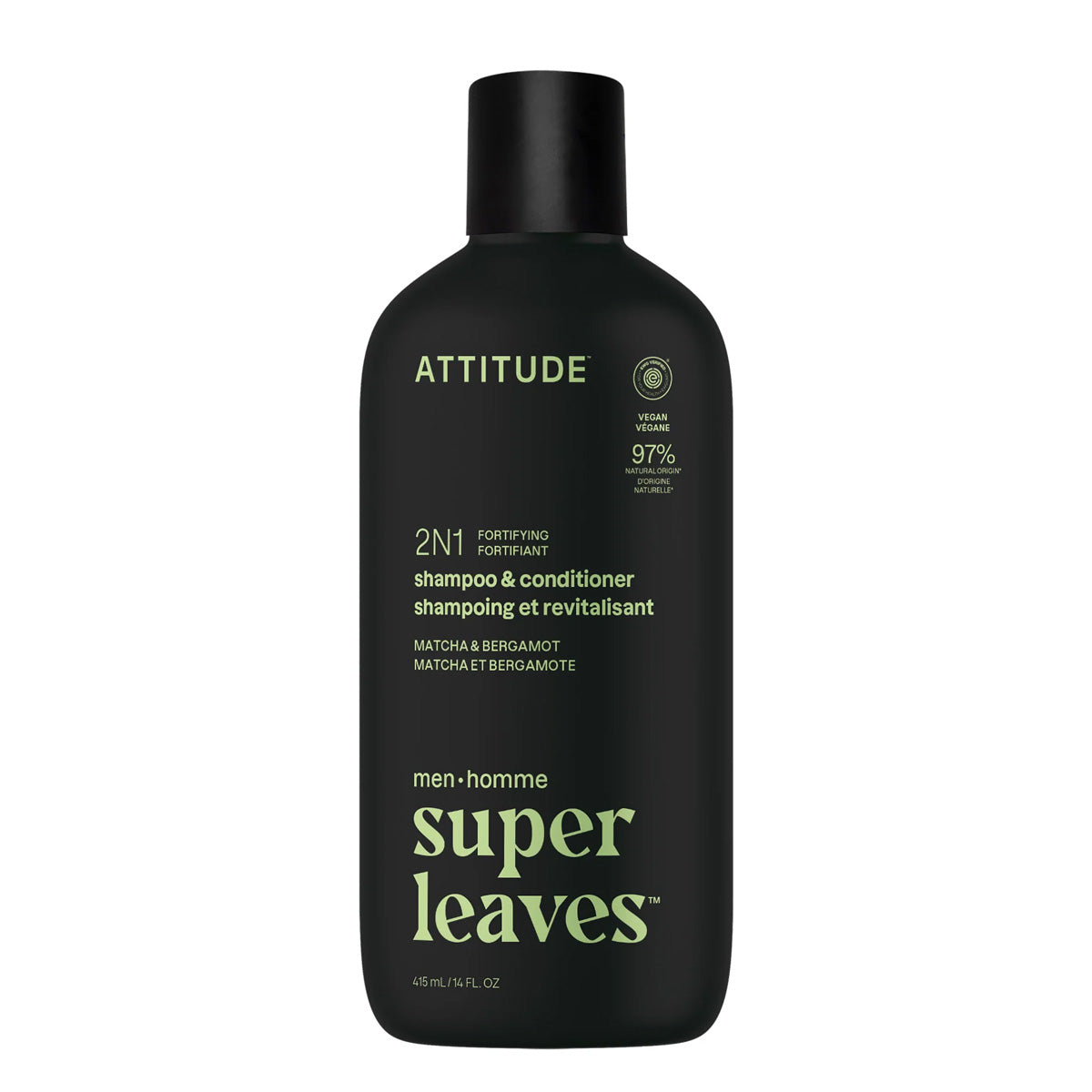 Super Leaves Shampooing et après-shampooing 2 en 1 fortifiant Bergamote et Matcha 415 ml