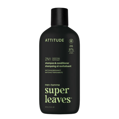 Super Leaves Shampooing et après-shampooing 2 en 1 fortifiant Bergamote et Matcha 415 ml