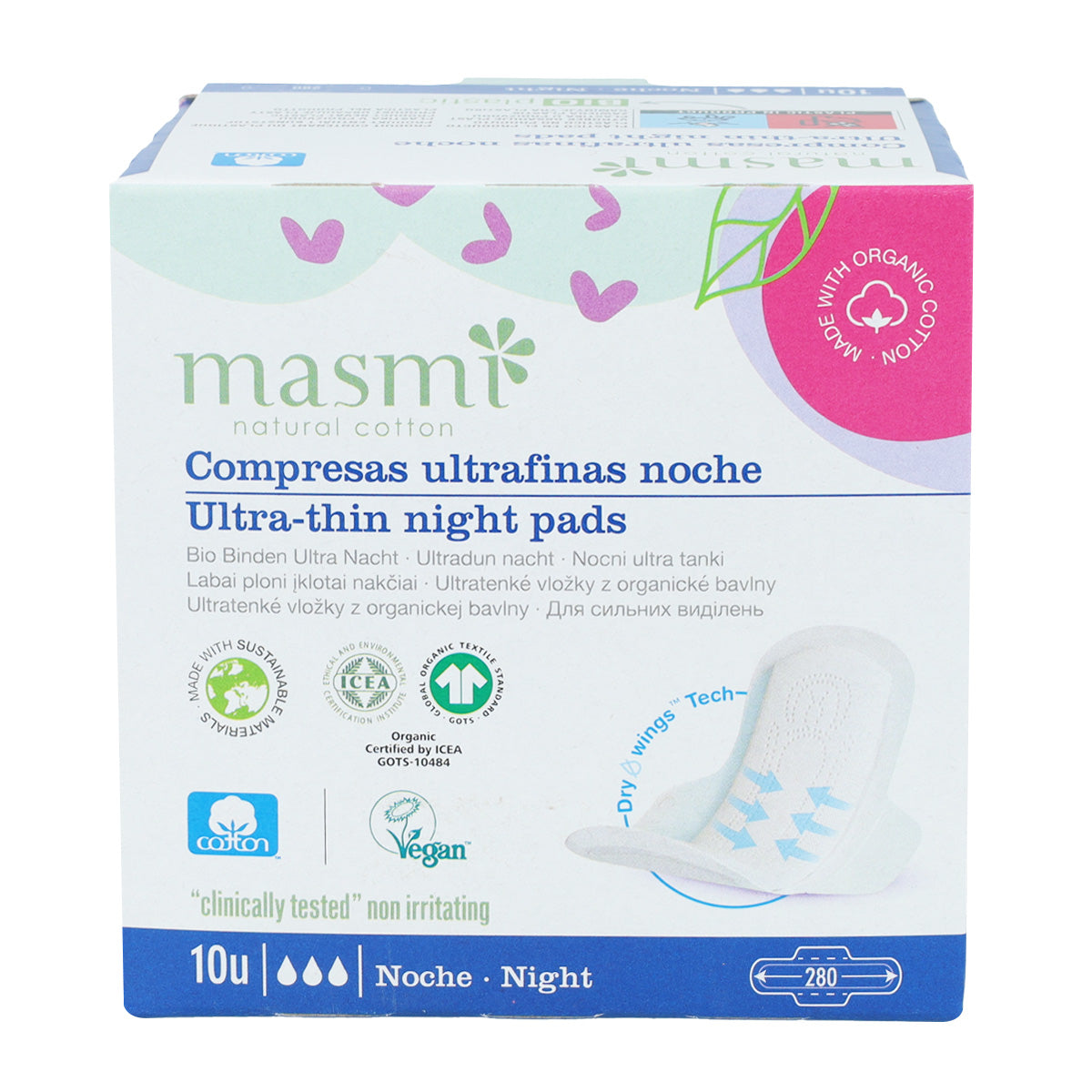 Ultra nachtverbanden 100% katoen Masmi 10 stuks