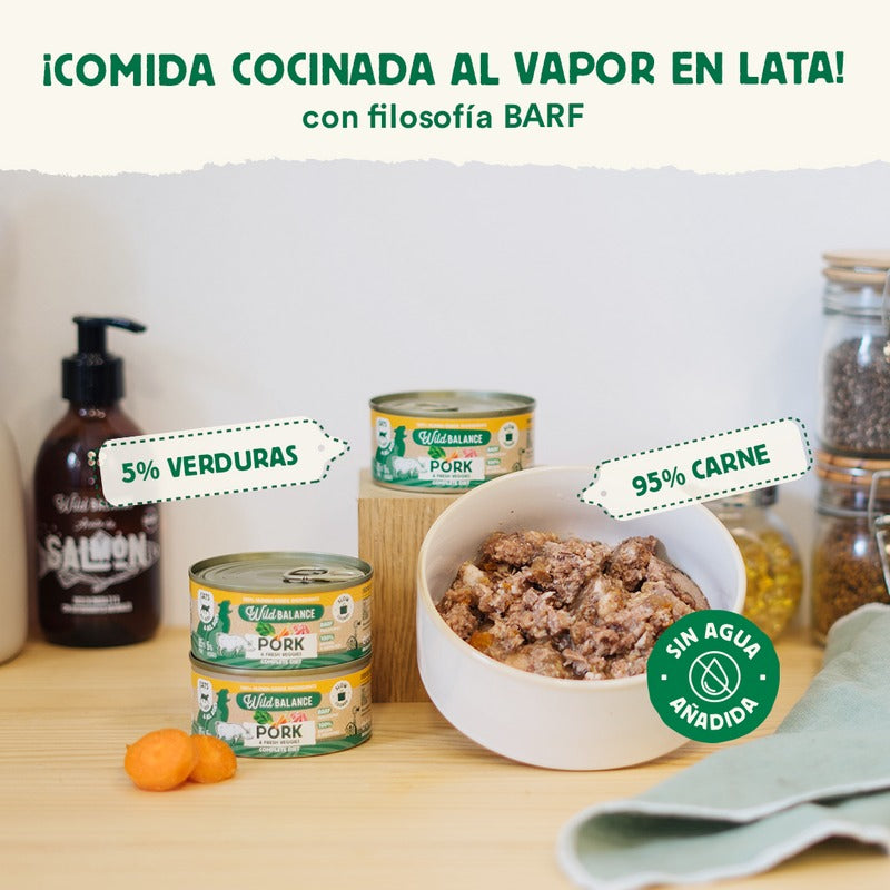 Pakket BARF varkensvlees en groenten voor katten 6 x 120 g Wild Balance
