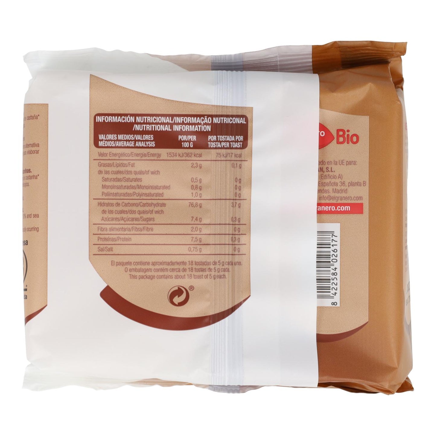 Bio-Kastanientoast ohne Gluten von El Granero, 100 g 