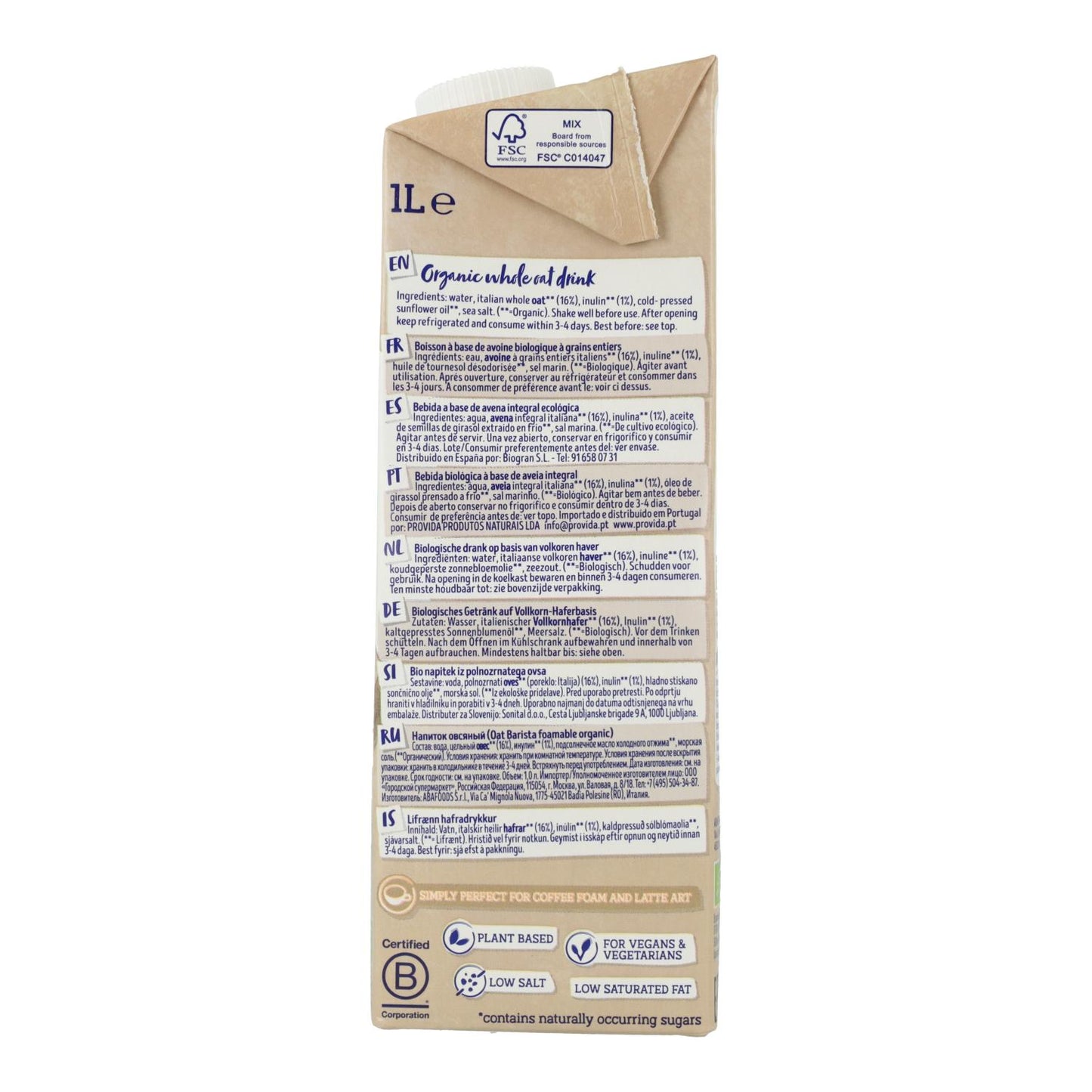 6-pack Barista BIO havredryck Isola Bio, 1 l