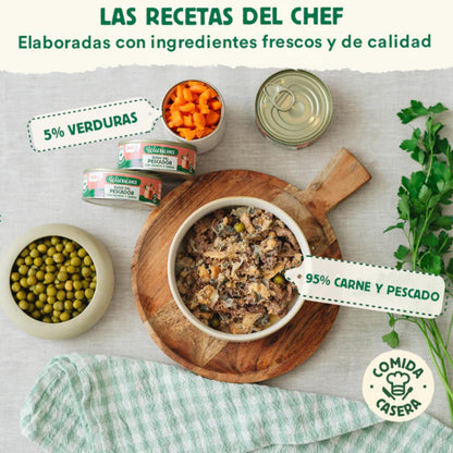 Hela burk fiskarstuvning med lax och fläsk för katter Wild Balance 80 g