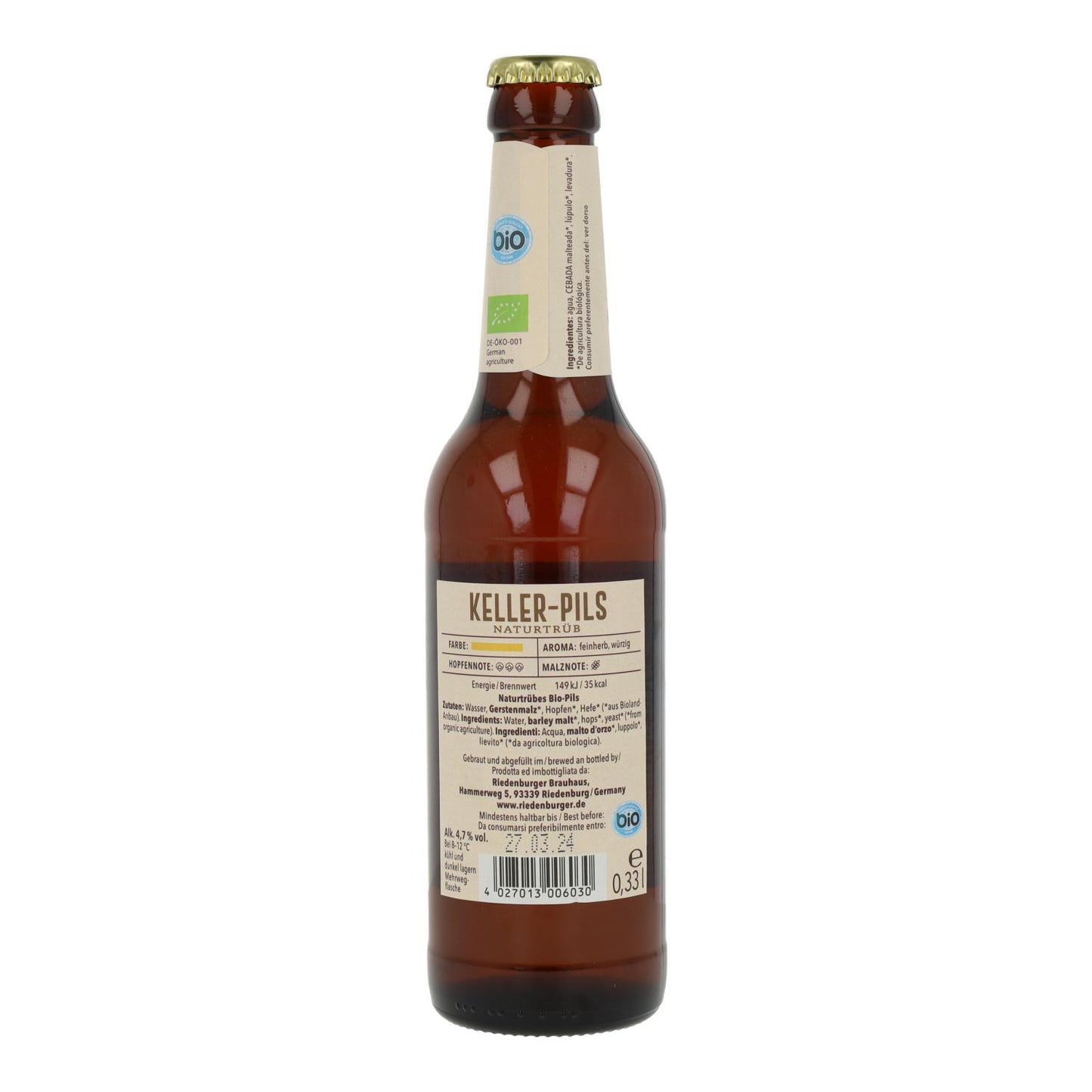 Cerveza Pilsner Aroma de Lúpulo Riedenburger, 33cl