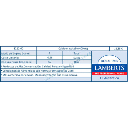 Chewable Calcium 400 mg 60 Tablets Lamberts