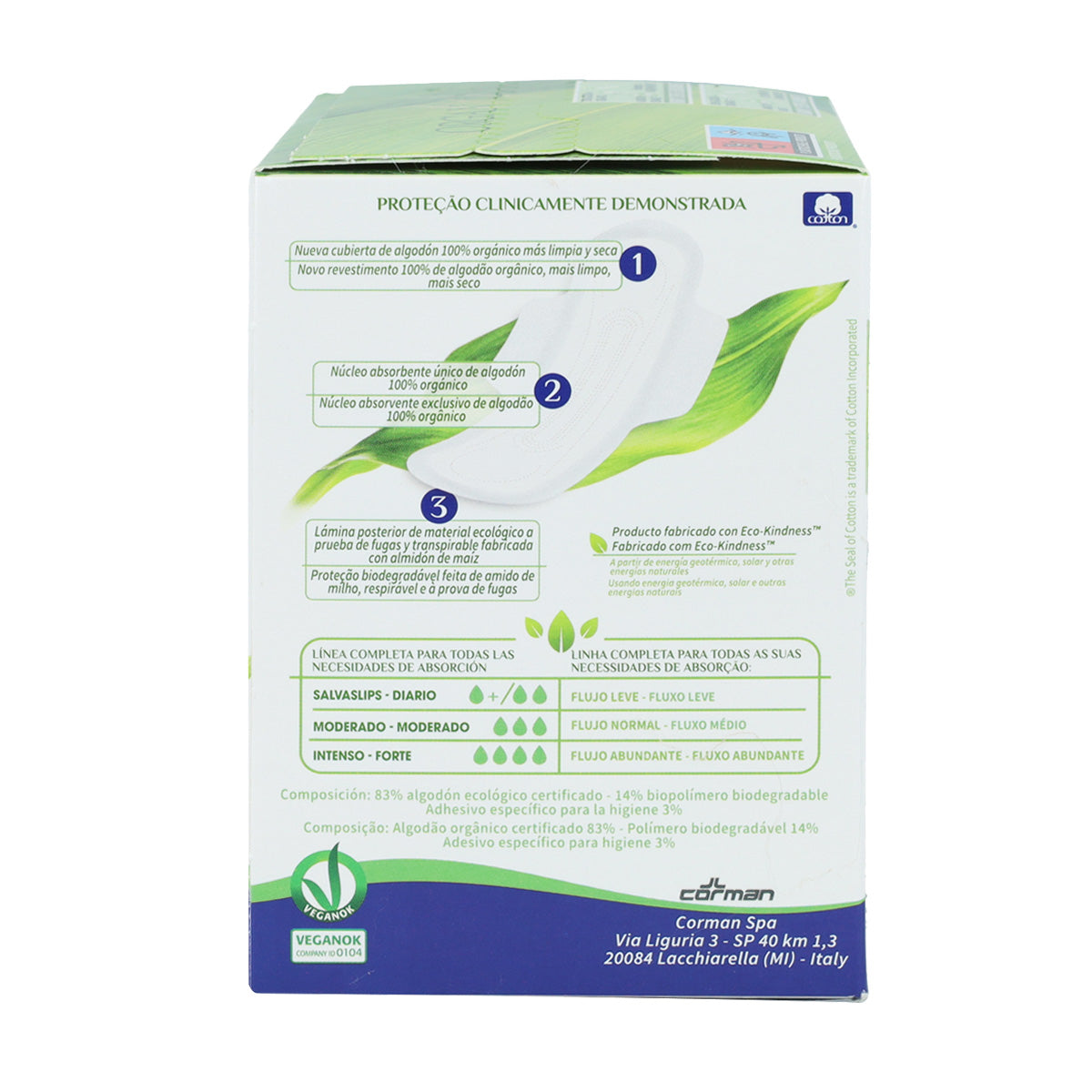 Organyc night-time sanitary pads with wings in individual bags, 10 units