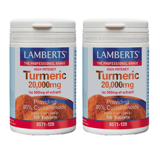 Pakket 2x Kurkuma 20.000 mg, Lamberts, 120 tabletten