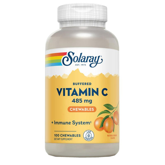 Witamina C do żucia o smaku pomarańczowym 500 mg Solaray, 100 tabletek.