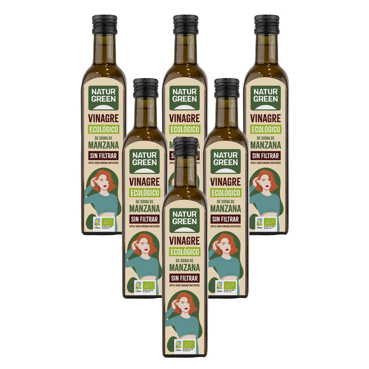 Pack of 6x NaturGreen Organic Unfiltered Apple Cider Vinegar 500 ml