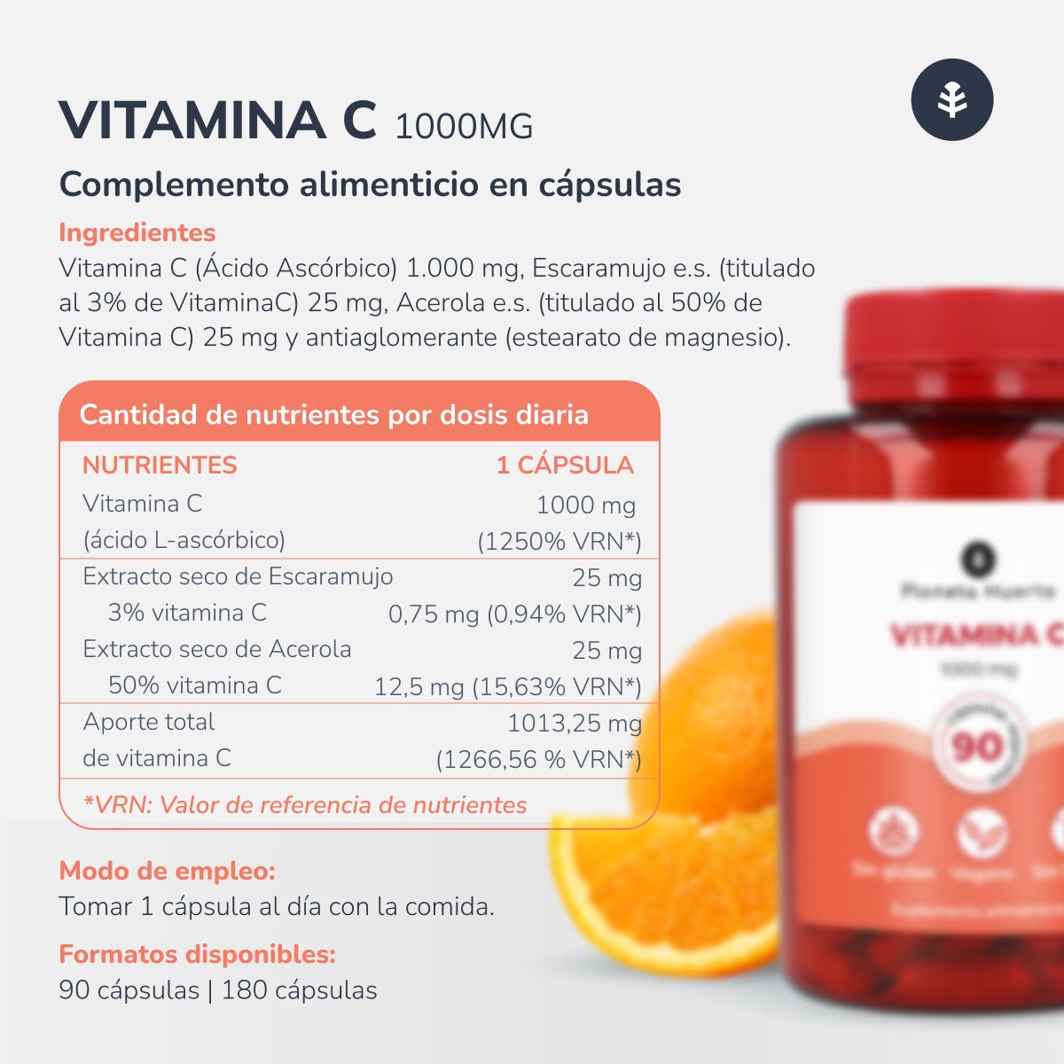 Confezione 3xVitamina C 1000 mg Planeta Huerto 180 capsule vegetali
