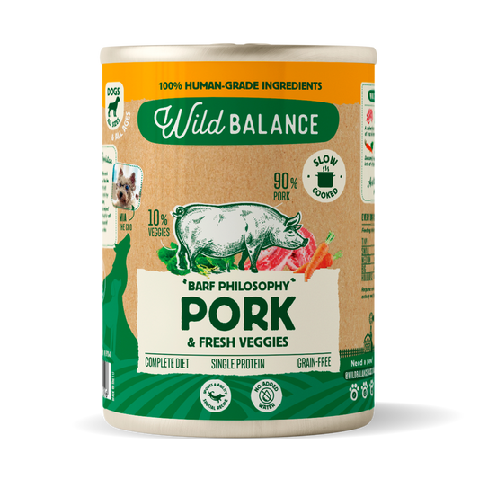 Boîte de porc et légumes BARF pour chiens Wild Balance 400 g