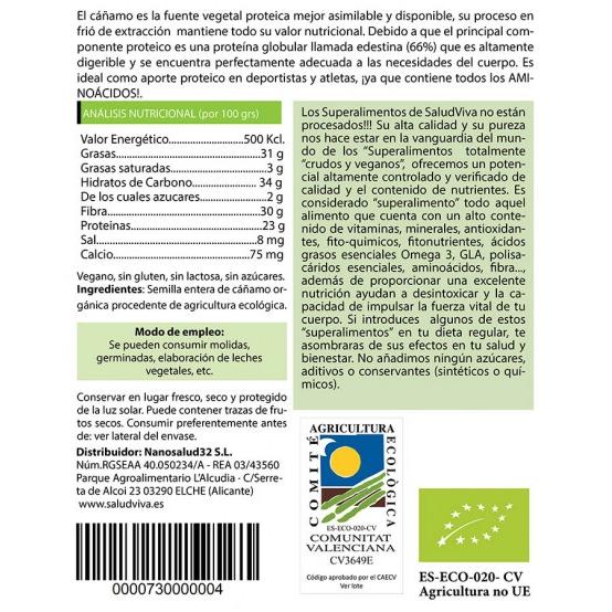 Hele hennepzaden ECO 250 g, Salud Viva