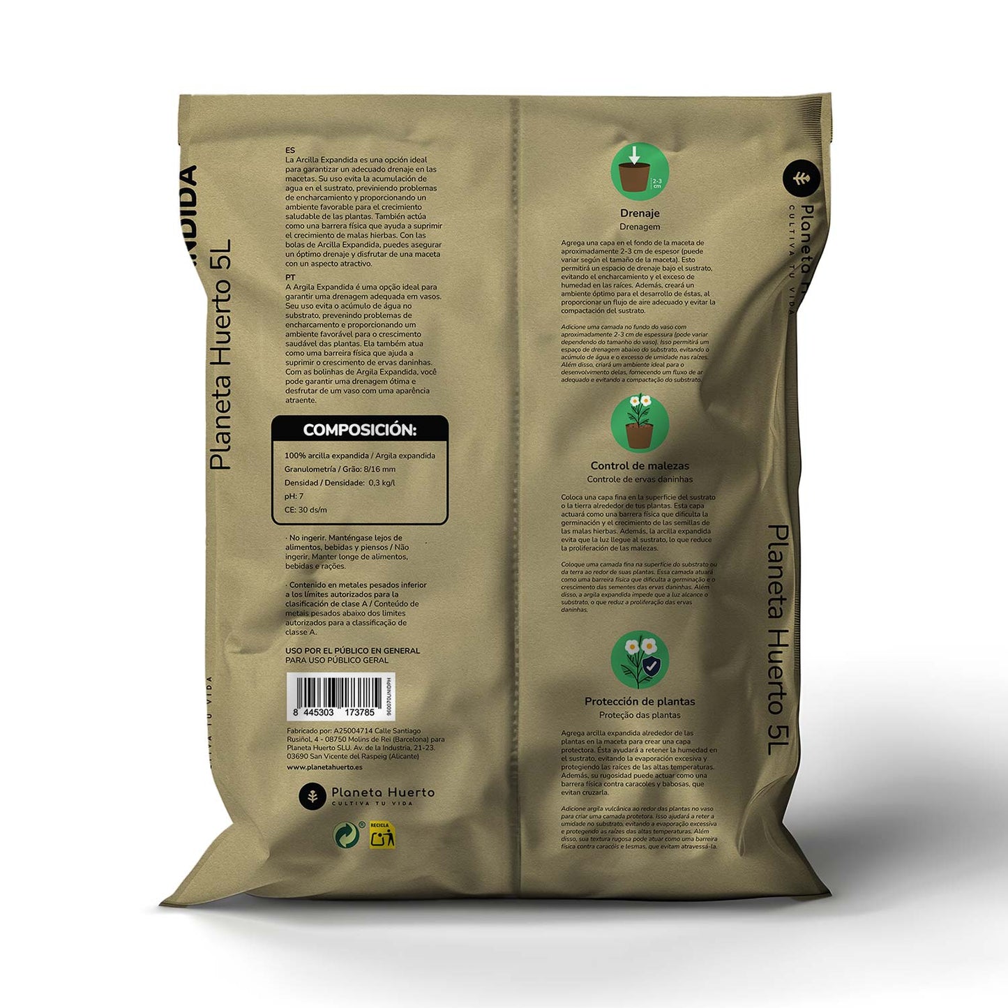 Pack 15 L 3 x Arcilla expandida Planeta Huerto 5 Litros
