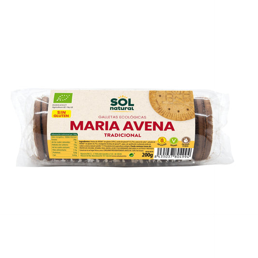 Glutenvrije biologische havermoutkoekjes Sol Natural 200 g