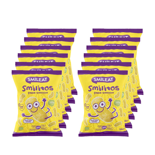 Pakket 12x Smilitos, biologische maïssnoepjes Smileat, 38 g