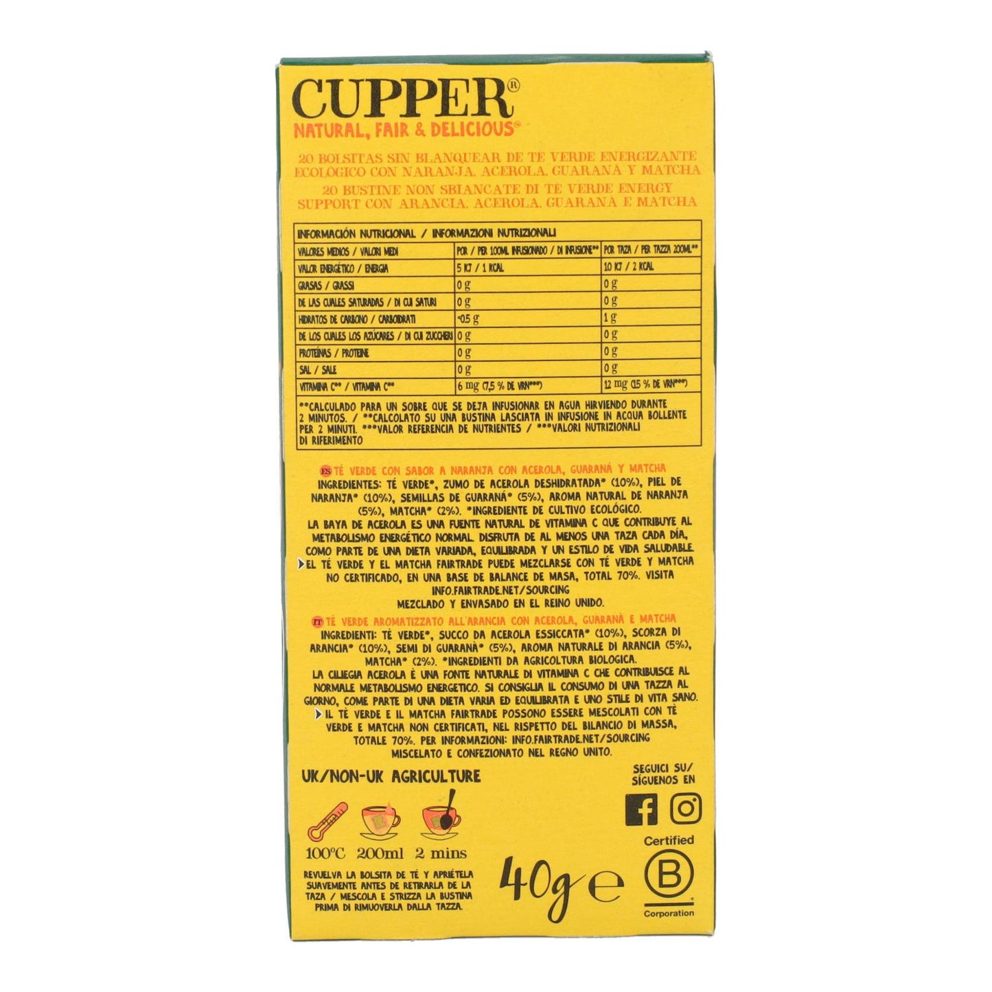 Thé vert énergisant Bio Cupper, 20 sachets