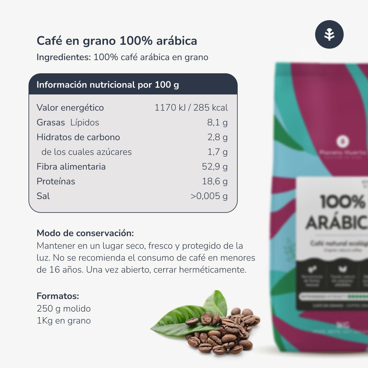 100% Arabica Planet Orchard Eco caffè macinato 250 g