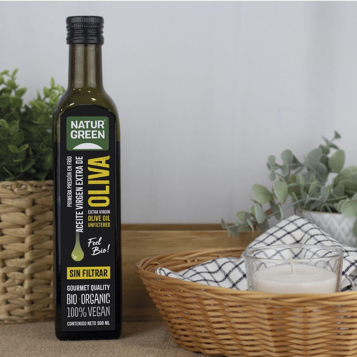 Biologische ongefilterde extra vierge olijfolie NaturGreen, 500 ml