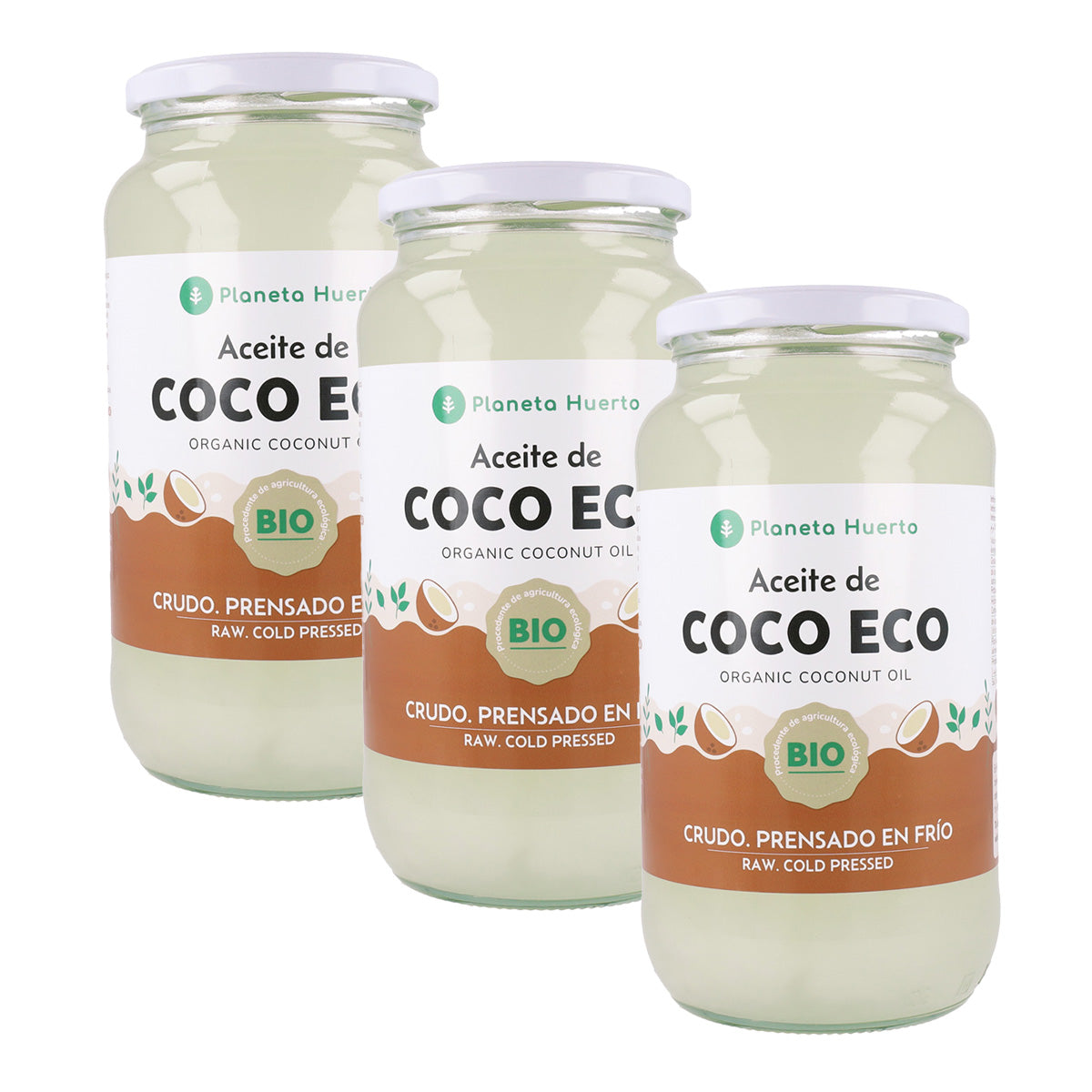 Pack 3x Virgin coconut oil ECO Planeta Huerto 1L