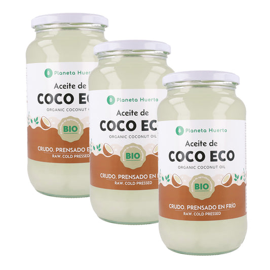 Pack 3x Huile de coco vierge ECO Planeta Huerto 1L