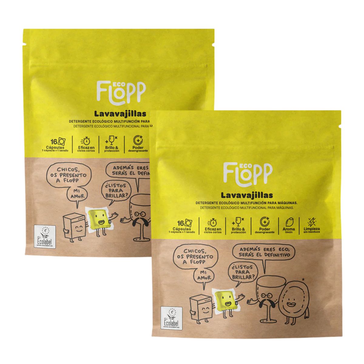 Pack 2 x Lavavajillas en gel ECO Flopp 16caps