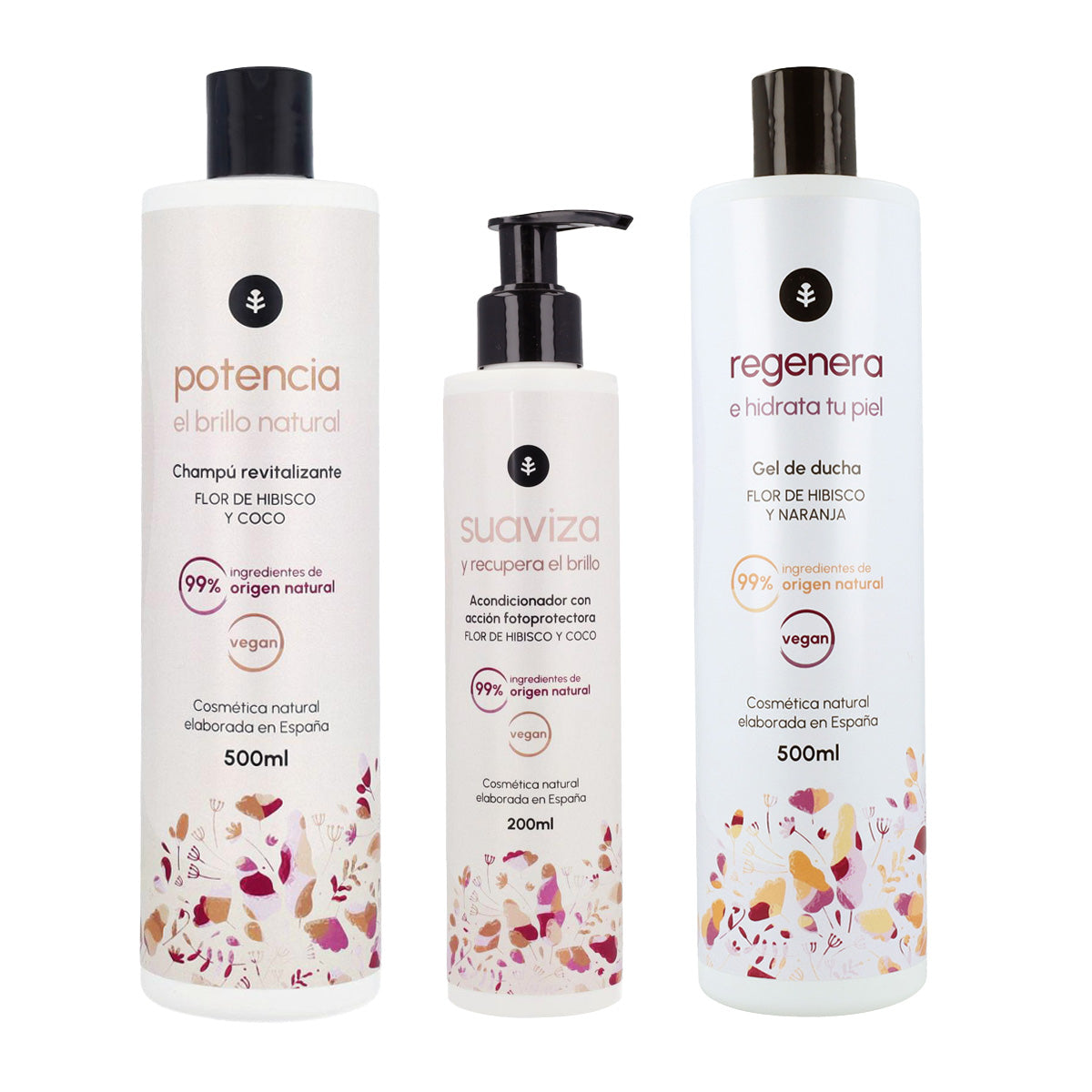 Confezione Flor de Hibisco: Shampoo lucidante 500 ml + Gel doccia 500 ml + Balsamo lucidante 200 ml Planeta Huerto