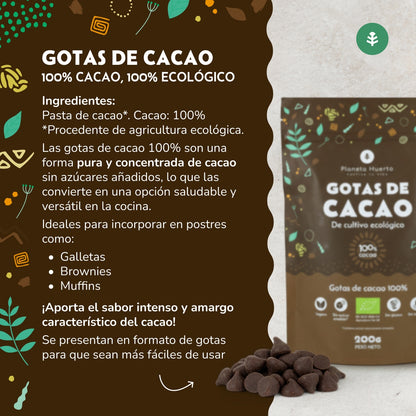 Gocce di cioccolato 100% cacao ECO Planeta Huerto 200 g