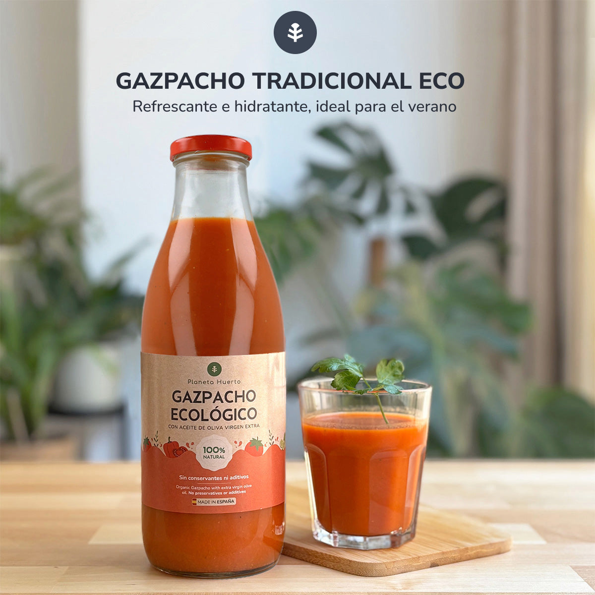 Gazpacho traditionnel ECO avec huile d'olive vierge extra Planeta Huerto 1 L