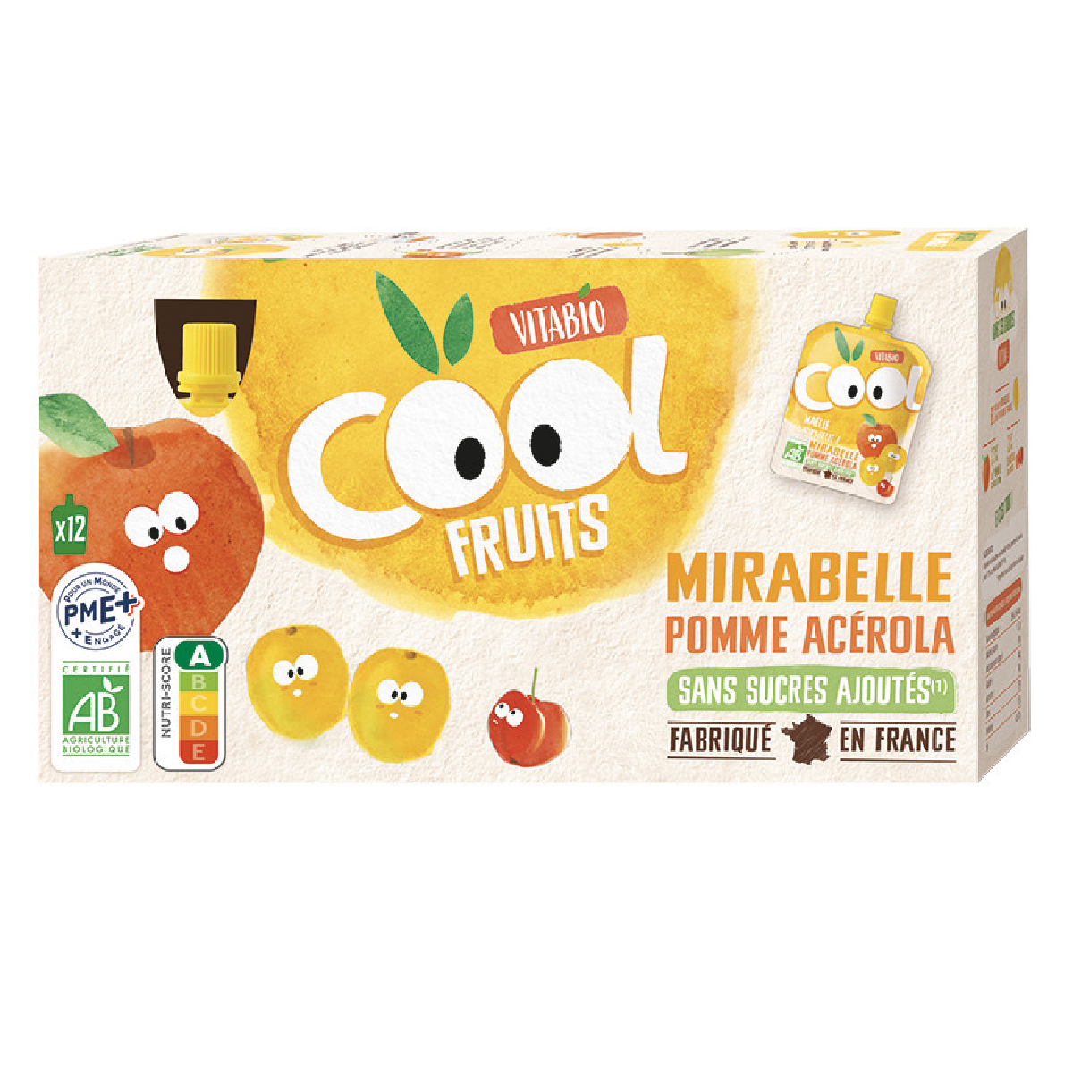 12-pack Cool Fruits Äpple Persika Aprikos 90 g VITABIO