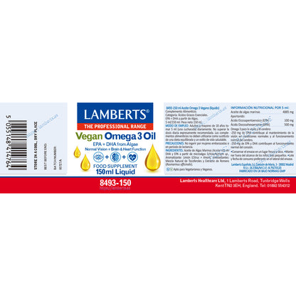 Oméga 3 végétalien liquide, Lamberts, 150 ml