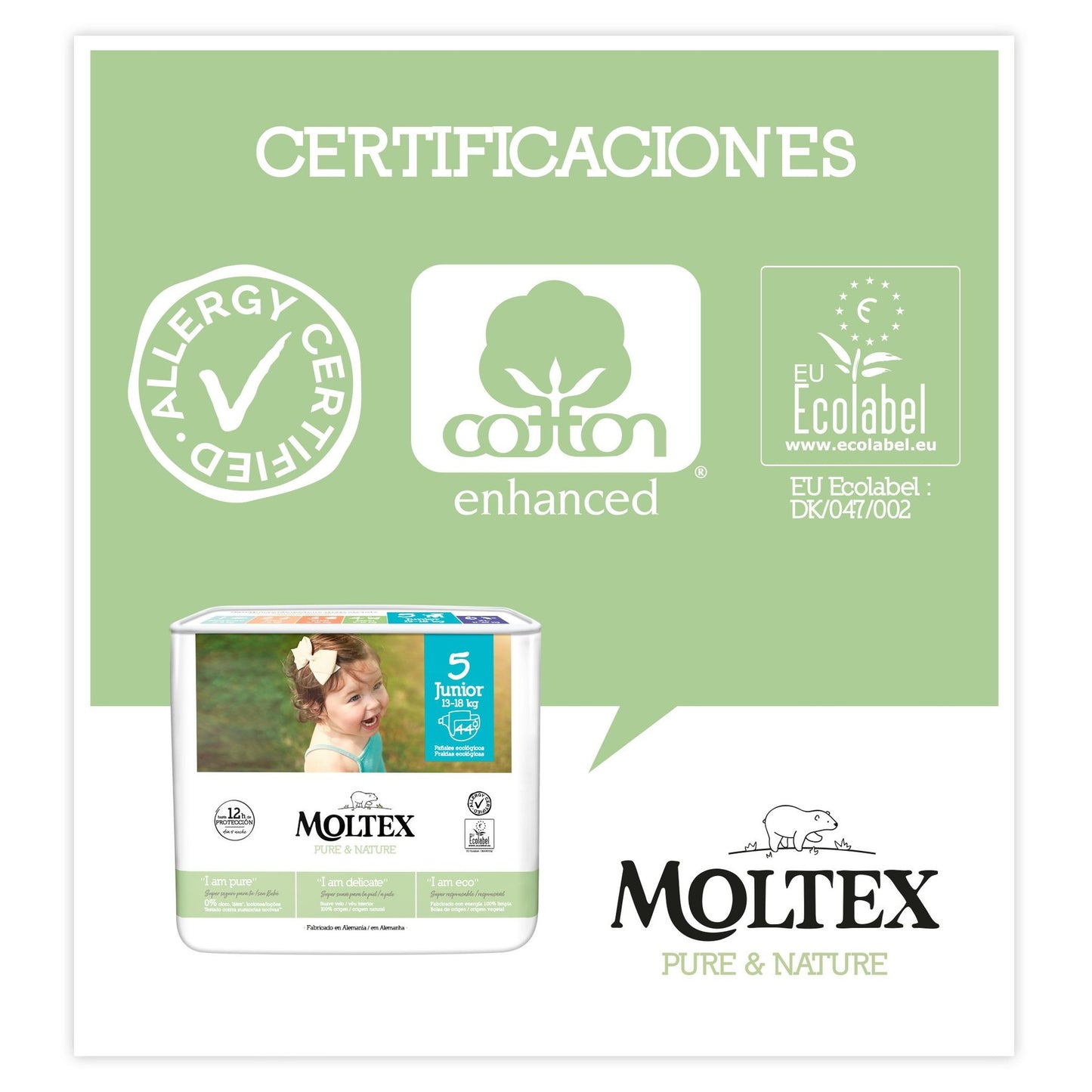 Moltex Pure & Nature T5 Nappies (13-18 kg), 44 Units