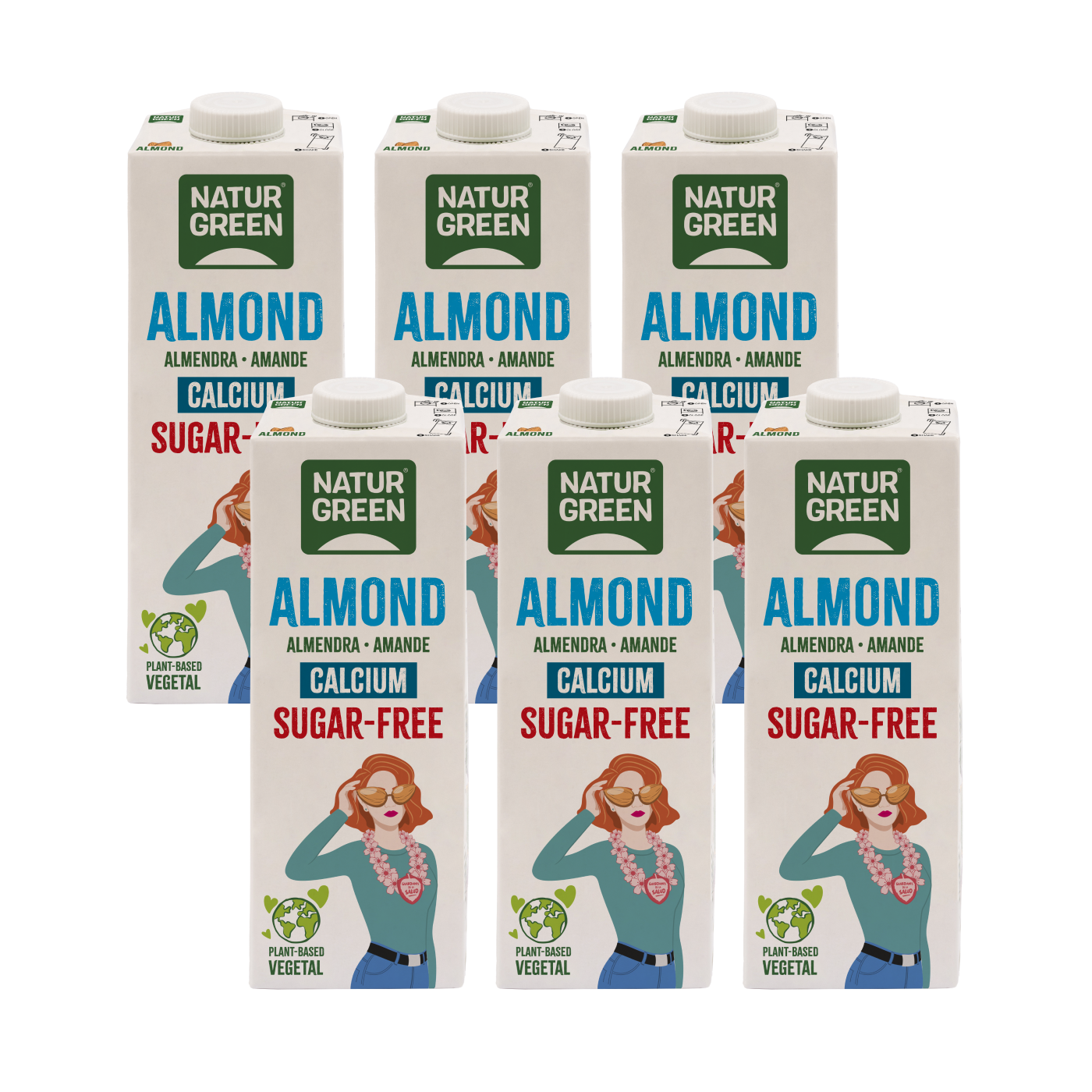 Pack of 6 NaturGreen Sugar-Free Almond Drink with Calcium 1 litre