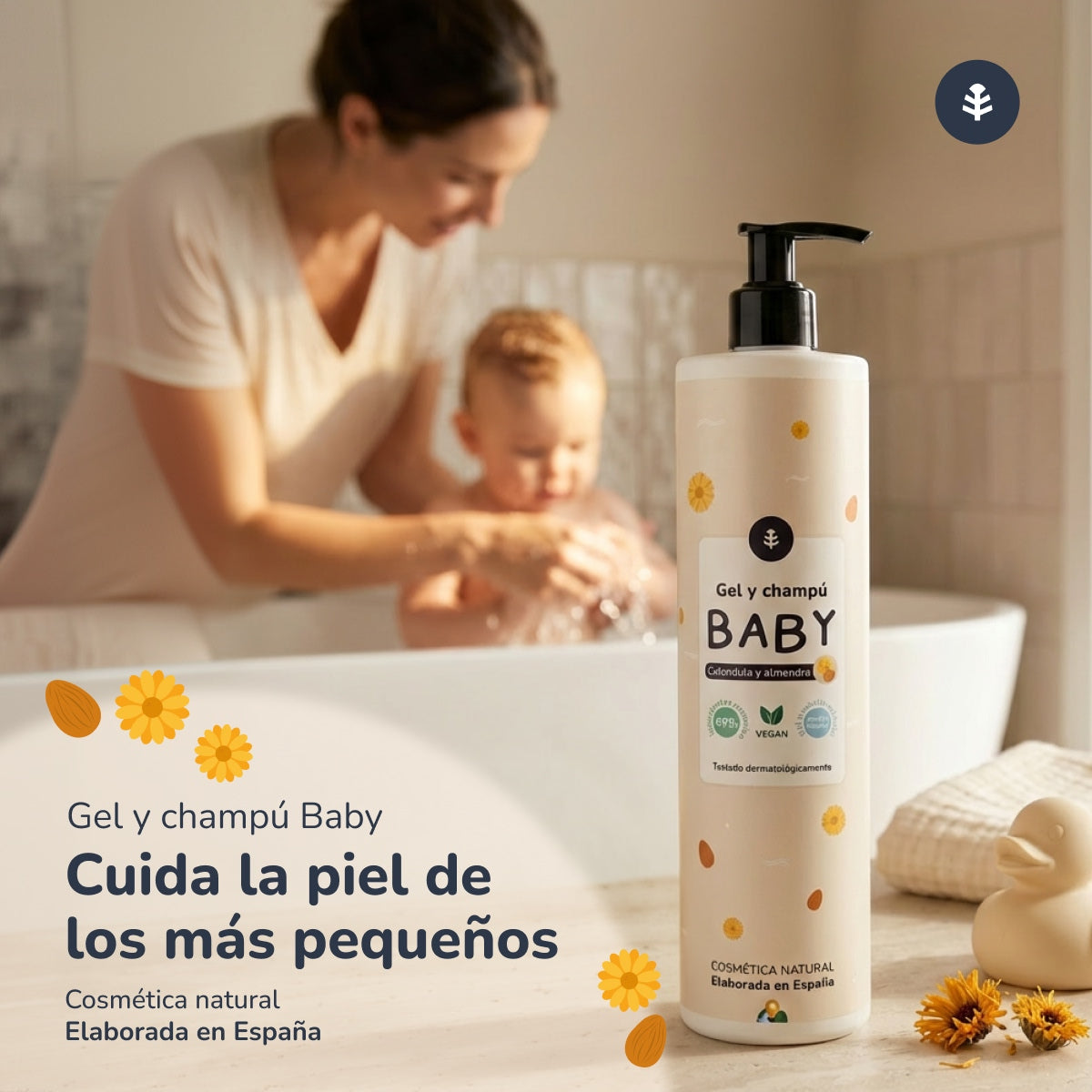 Calendula en Amandelen Kinderpakket: gel en shampoo + hydraterende crème Planeta Huerto